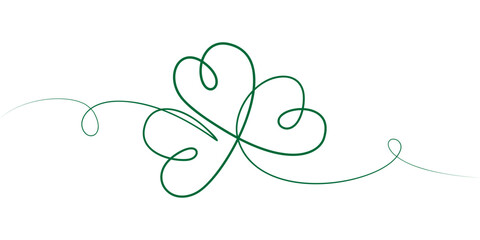 Trefoil Outline drawing Minimal Flat design St Patrick Day traditional element Continuous line style. Isolated Vector illustration St Patrick Day Greetings, Thematic or Promo Cards decorative element 