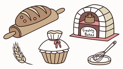 Artisan Bakery Ingredients and Tools Illustration for Food Blog Web Design and Sweet Treat Promotion