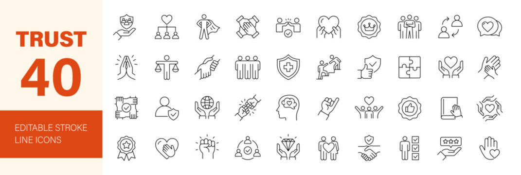 Trust icon set. Editable line icons. Vector illustration.