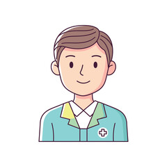 Fototapeta premium An illustration depicts a smiling doctor wearing a green shirt with a red cross.