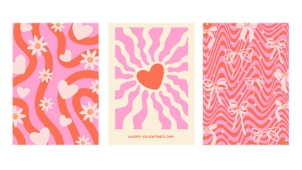 Creative set of Valentine's Day greeting cards. Abstract design with hearts and bows. Templates for greeting cards, advertisements, banners, covers, posters, sales