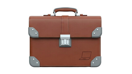 Brown Leather Briefcase with Silver Clasp and Laptop Emblem