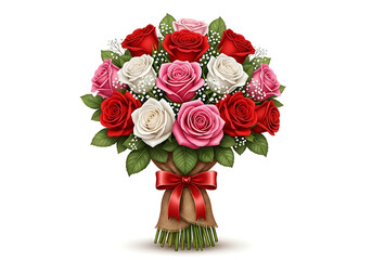 Vibrant rose bouquet isolated on transparent background