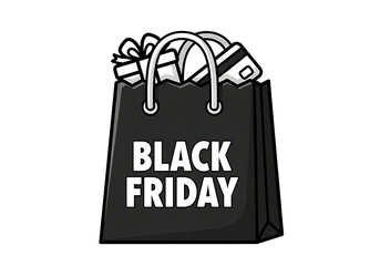 Black friday shopping bag icon isolated on transparent background
