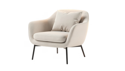 Modern single chair with gentle cushions isolated on white featuring subtle warm lighting elements that evoke a serene waiting room atmosphere for patient mindfulness.
