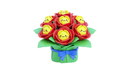 Cute Cartoon Rose Bouquet with Yellow Character Faces