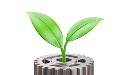 Green Plant Growing from a Gear