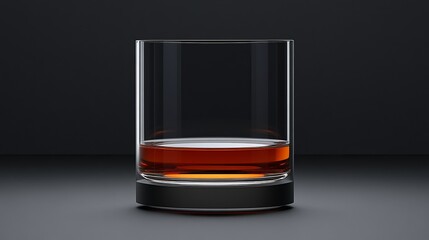 Elegant lowball glass filled with a rich amber beverage displayed on a dark minimalist background