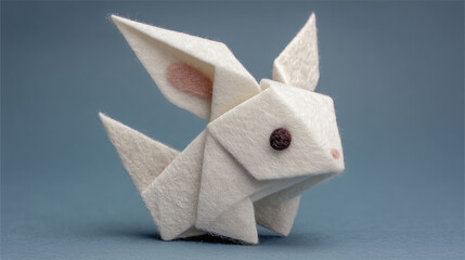 A charming white origami-style rabbit made from felt material, featuring large ears, a pink inner ear detail, and expressive bead-like eyes.