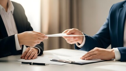 Businessmen exchanging documents in a meeting