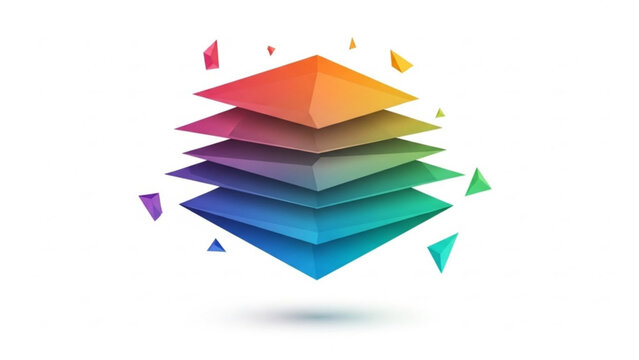 colorful 3D layered abstract stack with vibrant geometric layers, creating depth and a modern digital appearance ideal for technology branding, presentations, infographics, dashboards, websites, and c