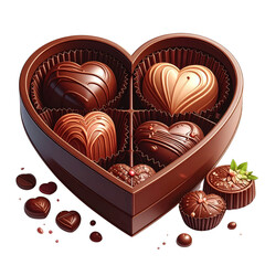 Chocolate box heart shape isolated on white background
