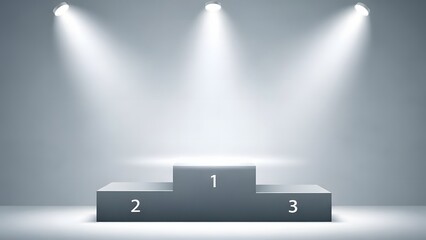 Three Tiered Winners Podium with Numbers 1 2 and 3 Under Bright Studio Spotlights