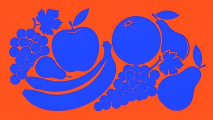 Colorful Abstract Fruit Illustration in Bright Blue and Orange Tones