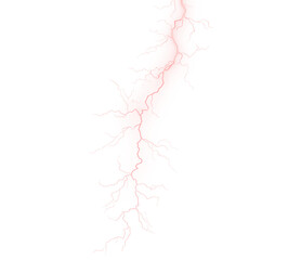 Naklejka premium Red lightning flash from top to bottom on transparent PNG background.
