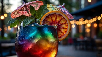Vibrant Cocktail Close-Up with Fruit Garnish