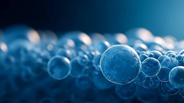 Blue microscopic human cells floating in a gentle current, representing concepts of biology, scientific research, and medical innovation within the intricate systems of the human body