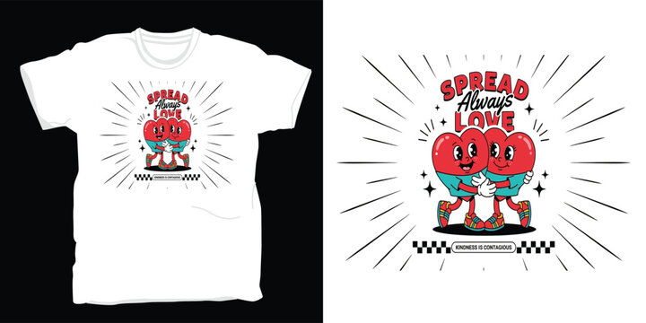Spread love always smiling hearts illustration for t shirt design