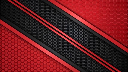 Modern red and black honeycomb pattern with sleek metallic accents