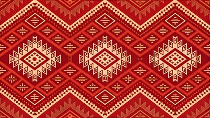 Vibrant red and gold traditional ethnic geometric pattern