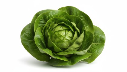 Freshly Picked Whole Head of Vibrant Green Romaine Lettuce on a Clean White Background