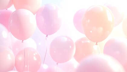 Floating Moments of Joy: A collection of pastel-colored balloons floats gracefully, embodying celebration and lightness in a dreamy atmosphere.