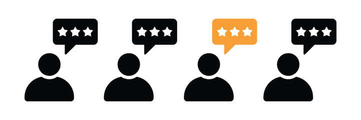 Customer Review Icons vector illustration of business clients, people group with 3 stars, satisfaction and rating concept on white background.