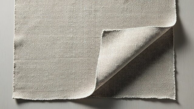 A Folded Piece of Textured Beige Fabric on a Soft Gray Background