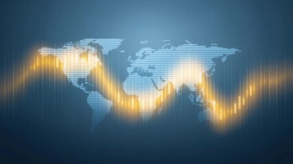 Stylized world map illustration with digital graph elements showcasing global trends and data analysis. - Powered by Adobe