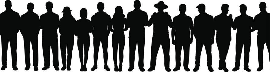 Large Group of People Silhouettes Standing Together Isolated on White Background Concept of Diversity Community Teamwork Society and Human Connection Illustration