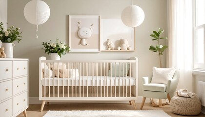 Cozy Nursery: A serene nursery decor showcases a minimalist design, creating a soft and inviting space. 