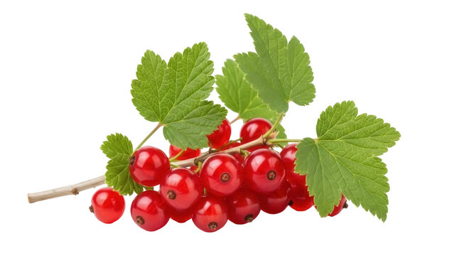 Isolated bunch of red currants with leaves, fresh red berries and green foliage, natural