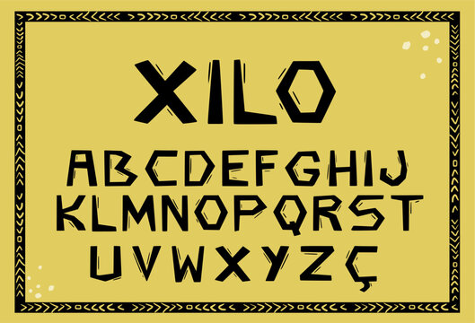 Woodcut style font "xilo". Alphabet in vector format.