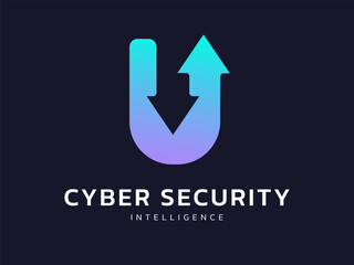 Cyber security intelligence data protection with Convert Arrows in shield shapes technology vector logo design concept, representing futuristic technology, digital transformation, network security, ui