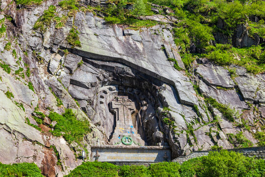 The Suvorov Monument, in honour of Suvorov and Russian troops who participated in the Alpine campaign of 1799 in the Swiss Alps, near Andermatt, canton of Uri