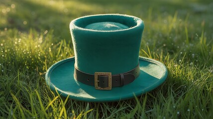 St patrick's day green top hat decoration in grass celebrating irish heritage and luck