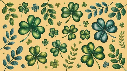 St patrick's day shamrocks and four leaf clover pattern