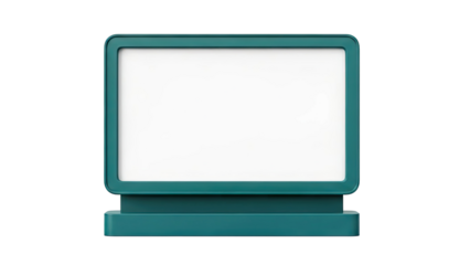 Teal Digital Display Stand with Blank White Screen
