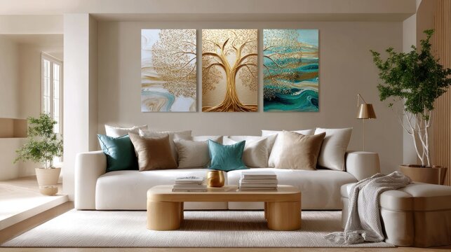 Modern 3-piece canvas wall art set with abstract botanical designs for contemporary interior decor