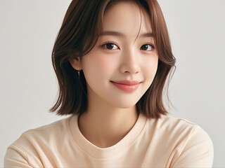 Fototapeta premium 실내에서 자연스럽게 미소 짓는 여성 초상, A woman smiling naturally indoors