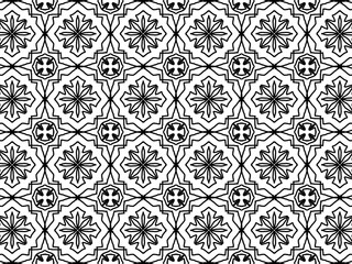 Modern black and white pattern with repeating motifs.