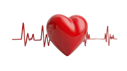 Red heart and heartbeat symbol on medical ECG monitor showing a pulse line vector illustration for cardiology health care and life