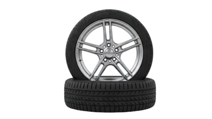 Two Car Tires, One Mounted on a Silver Alloy Wheel
