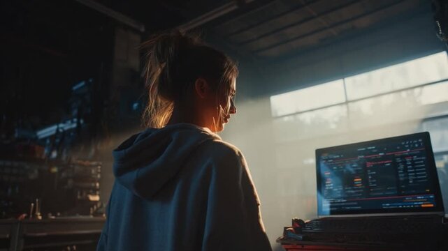 Curious Girl Watching Mechanic at Work in Garage