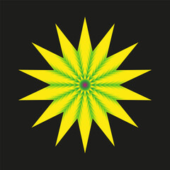 Obraz premium Yellow star icon. Bright flower shape. Spike sun Vector. Sharp ray symbol