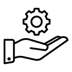Vector icon a black line icon of a hand holding a gear