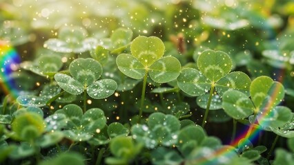 Plants covered in water droplets shine in sunlight with sparkling elements and green leaves in a natural setting during the daytime