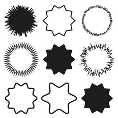 Fototapeta premium Jagged circle set. Sticker frame vector. Starburst badge shape. Geometric label art.