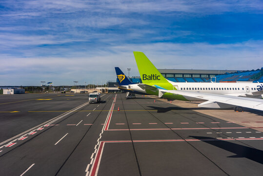 Tallinn, Estonia - 13.05.2025: AirBaltic airplane at Lennart Meri Tallinn Airport.