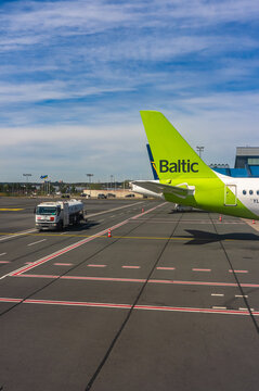 Tallinn, Estonia - 13.05.2025: AirBaltic airplane at Lennart Meri Tallinn Airport.
